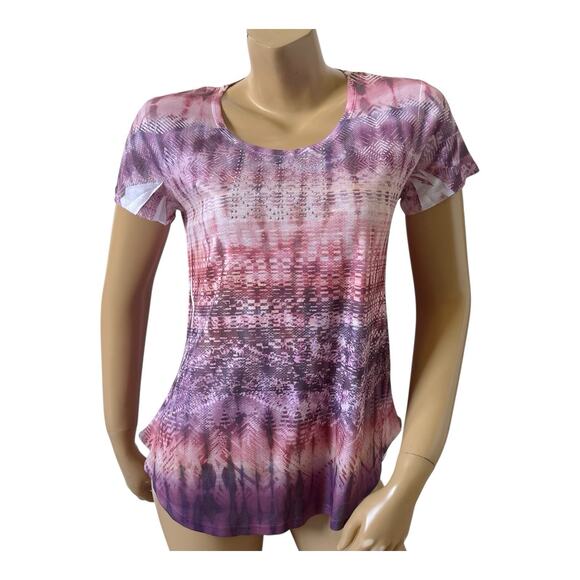 ONE WORLD Womens Size Small Short Sleeve Embellished Tribal Boho Print T Shirt - Picture 1 of 8